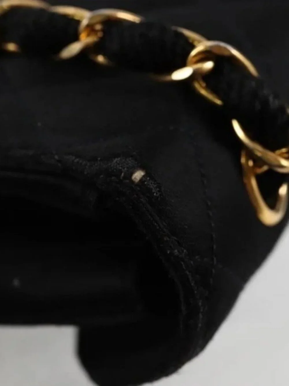CHANEL Matelasse Chain Shoulder Bag Satin Black Gold CC Auth bs8554